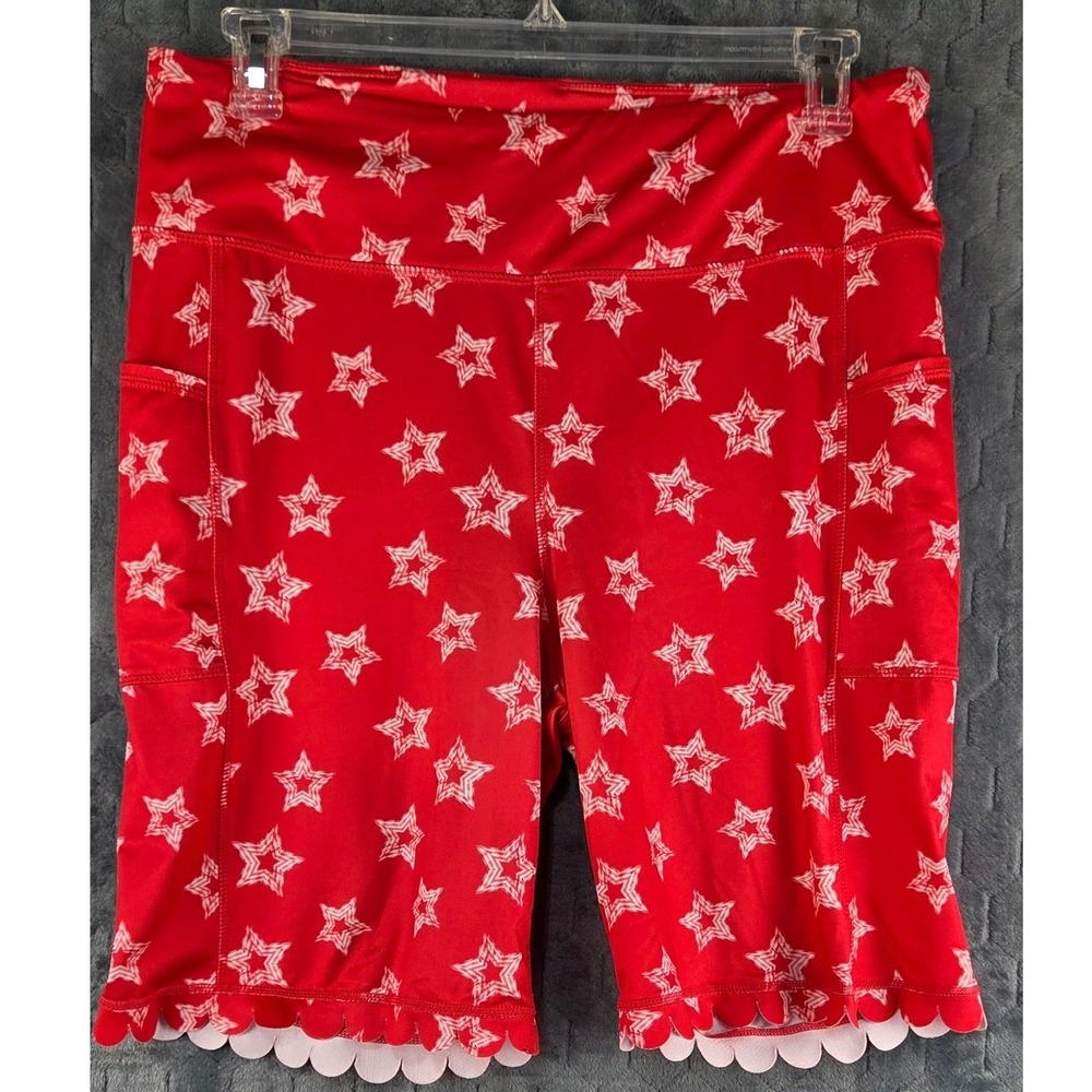 Crown & Ivy Red Star Print Biker Shorts XL Scalloped Hem Pockets Americana